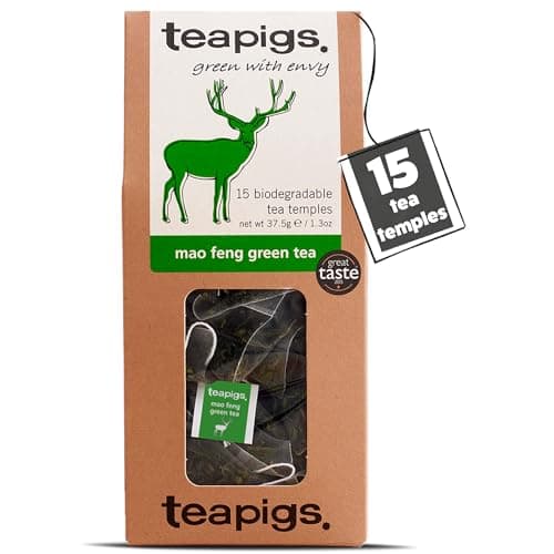Image of teapigs Mao Feng Green Tea - Green Tea Bags with Pure Mao Feng - Delicate and Natural Blend - 15 Temples