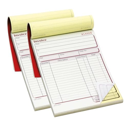 Image of Pukka Pad NCR Duplicate Invoice Book for Business and Sales – 2-Pack – Tape Bound, 50 Entries Per Book, Carbonless Copies, Perforated Pages for Easy Removal – 137x203mm