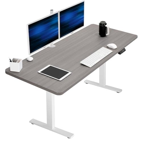 Image of VIVO Electric Height Adjustable 152cm x 61cm Memory Stand Up Desk, Dark Gray Solid One-Piece Table Top, White Frame, Standing Workstation with Preset Controller, 1B Series, DESK-KIT-1W6G