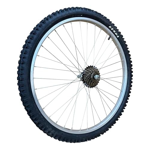 Image of Baldys 7 Speed 26" Silver Alloy Rear Mountain Bike Wheel + Tyre & Tube
