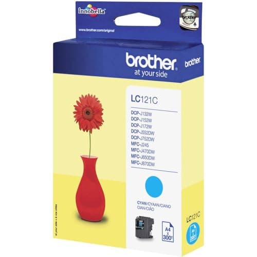 Image of Brother LC-121C Inkjet Cartridge, Cyan, Single Pack, Standard Yield, Includes 1 x Inkjet Cartridge, Brother Genuine Supplies