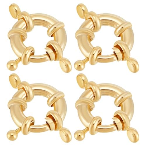 Image of Beebeecraft 1 Box 10Pcs Real 14K Gold Plated Spring Clasps with Round Close Ring Necklace Link Connector Charms Open Trigger Clasp Findings for Jewelry Making Necklaces Bracelets Anklets DIY Crafts