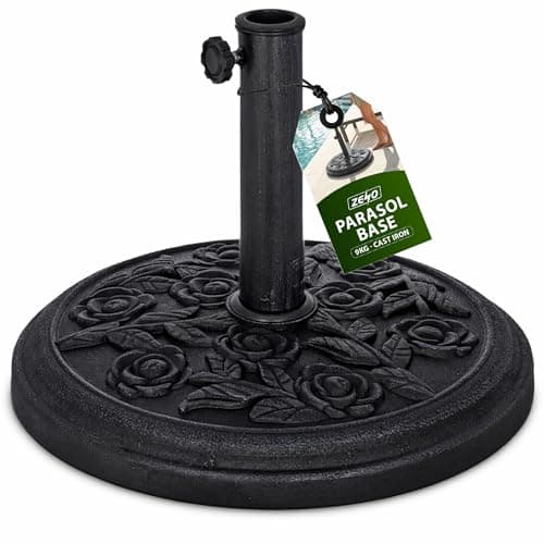 Image of ZENO Parasol Base 9KG Black Rose | Cast Iron Effect Garden Parasol Base | Garden Umbrella Base For Outdoor Furniture Umbrella, Gazebo, Awning | Easy to Assemble | Heavy Duty | Weather Resistant