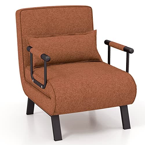 Image of COSTWAY Folding Sofa Bed, 4-in-1 Convertible Single Sofa Chair Bed with 6-Position Adjustable Backrest and Pillow, Padded Seat Lounge Couch Guest Sleeper Recliner Armchair for Living Room (Coffee)
