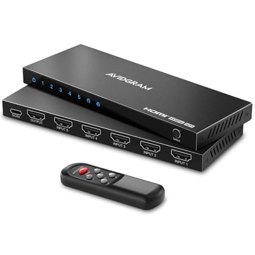 Image of HDMI Switch 5 In 1 Out 4K 60Hz, AVIDGRAM 5 Port Switcher Splitter Selector Box with IR Remote Control Support HDCP 2.2 HDR10 3D 18Gbps, Compatible with Xbox, PS4, HDTV, Monitor