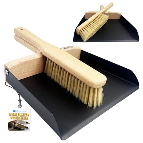 Image of Stylish Metal Dustpan and Brush Set – Indoor Sweeping & Cleaning Traditional Dustpan & Brush Set - Features Soft Bristle, Flat Lip Dust Pan with Compact Design - Perfect for Home, Kitchen, Bedroom
