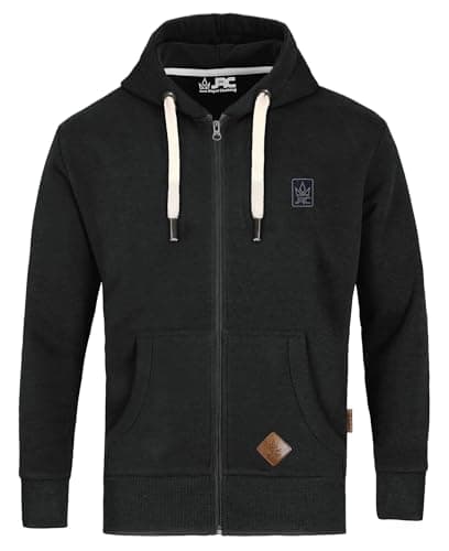 Image of JRC Just Royal Clothing Mens Zipped Fleece Hoodies, Lightweight Casual Zip Up Hooded Sweatshirt Tops with Pockets for Gym & Running (Charcoal, L)