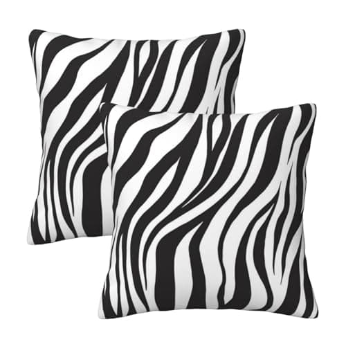 Image of Black and White Zebra Print Striped Throw Pillow Covers 18x18 in Sets of 2 Couch Pillow Case Modern Decorative Square for Home Living Room Bedroom Bed Cushion Outdoor