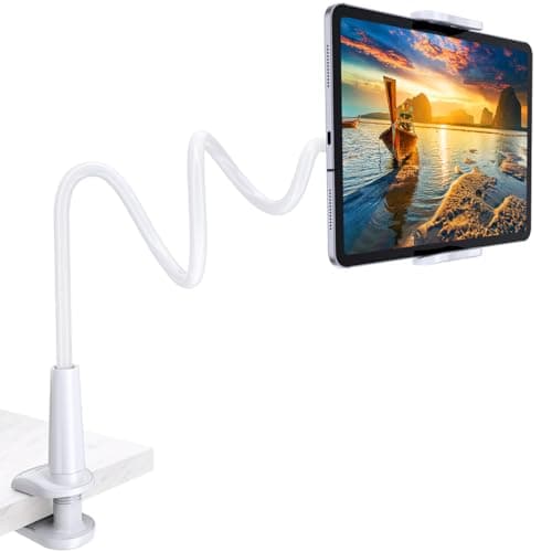 Image of TRYONE Gooseneck Tablet Holder Stand for Bed Adjustable Flexible Arm Tablets Mount Clamp on Table Compatible with iPad Air Mini | Galaxy Tabs | Kindle Fire | Switch or Other 4.7-10.5" Devices