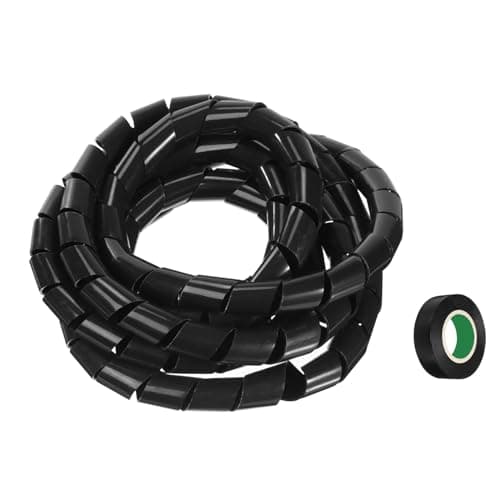 Image of sourcing map Spiral Cable Wrap 9.8ft/3.0M 20mm Cable Management Sleeve Cord Organizer Flexible PE for Computer Wire, Charging Cable Black with Tape