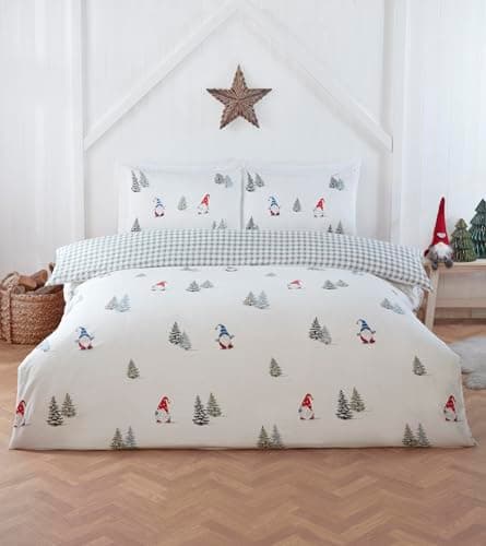 Image of Rapport home Christmas Gonks Duvet Cover Set Double - Festive Microfibre Bedding with Reversible Design, Soft & Easy Care for Winter Holiday Decor