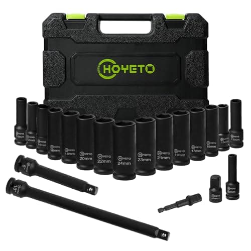 Image of 20 Piece 1/2" Drive Impact Socket Set - Metric Deep 6-Point Sockets with Heavy Duty Storage Case for Workshop, Garage, Automotive Repair (8-24mm)