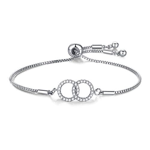 Image of CERSLIMO Silver Bracelet for Women, White Gold Plated Cubic Zirconia Paved Infinity Heart Round Circle Bracelets | Birthday Gift for Girls Ladies Mom Sister Best Friends Girlfriend Adjustable Bracelet