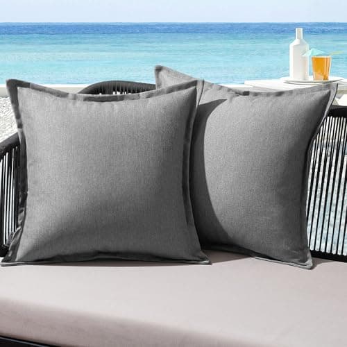 Image of MIULEE Outdoor Cushions Waterproof Faux Linen Decorative Outside Cushion Covers Water Resistant for Garden Sofa Livingroom Chair Bedroom Tent Park Patio 50x50cm Set of 2 Light Grey