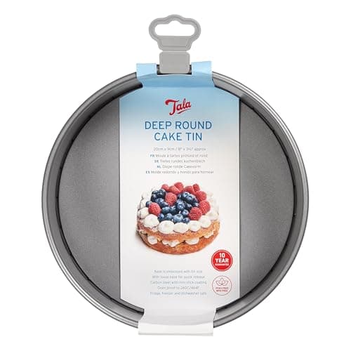 Image of Tala Deep Cake Tin, Loose Bottom Cake Tin - Tall Non-Stick Cake Pan with Removable Base - Even Heat Distribution - Carbon Steel Baking Tray, Fridge & Freezer Safe, 21.6 x21.6 x 8.91 cm