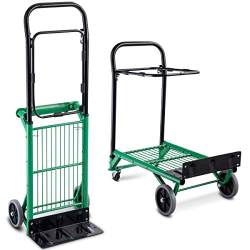 Image of COSTWAY Folding Hand Truck with Height Adjustable, Heavy Duty Steel, 90kg Capacity, Portable Size, Sack Truck Trolley Dolly | 2 in 1 Multi-Functional Dolly| Gardening Platform Cart, Green