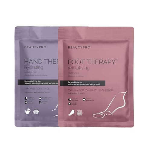 Image of BEAUTYPRO HAND & FOOT THERAPY DUO Hand Mask & Foot Mask Multipack 2-in-1 Dry Cracked Anti-Ageing Treatment Moisturising Socks & Gloves with Removeable Tips Vegan Multi Award Winning Brand