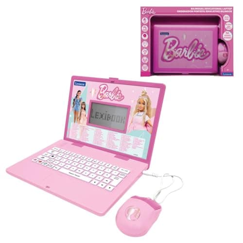 Image of Lexibook, Barbie, Bilingual Educational Laptop, English and Spanish, 164 Activities, Maths, Logic Games, Music Mode, Large LCD Screen, Barbie Design, Pink, JC601BBi2LXB