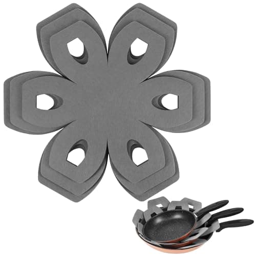 Image of BYKITCHEN Pan Protectors for Stacking, Gray Saucepan Protectors, 6PCS and 3 Different Sizes, Pan Separators in Kitchen Cupboard