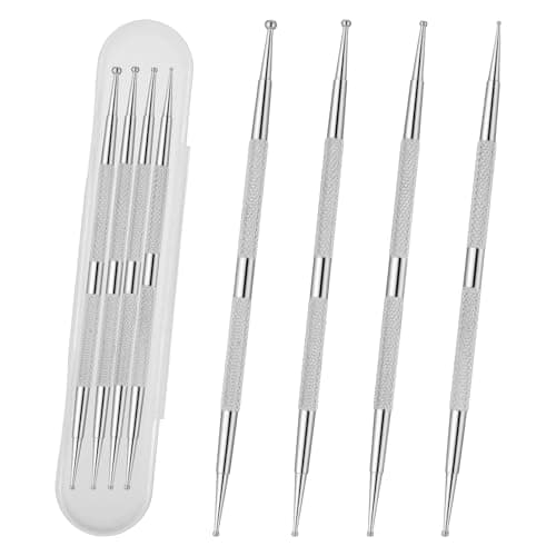 Image of 4 Pcs Professional Nail Dotting Tools Set – Stainless Steel Double-Ended Ball Point Pens for Nail Art, with Clear Storage Box, Easy Clean, Perfect for DIY Manicure, Dotting Painting, Nails Design