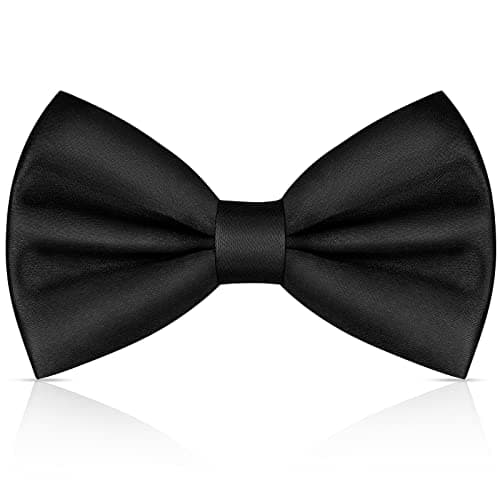 Image of URAQT Men's Bow Tie, Classic Solid Color Pre-Tied Bow Tie for Men, Satin Tux Bowtie, Adjustable Formal Neck Bowtie for Parties, Wedding (Black)