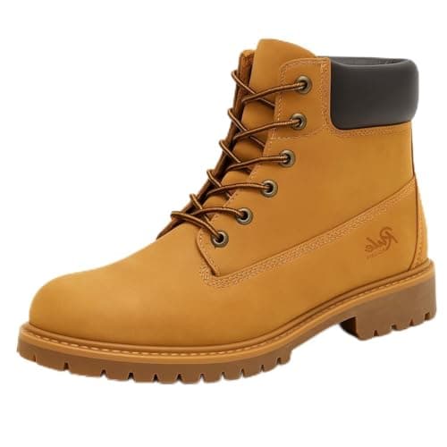 Image of Tilly London Classic Work Boots, Tan Mustard, Ankle Desert Chukka Style, Lace-up with Lugged Sole, Padded Collar (Mustard Tan, UK Footwear Size System, Adult, Men, Numeric, Medium, 7)