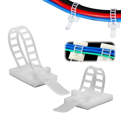 Image of 30 Pieces Cable Management Clips Reusable Adjustable Self-Adhesive Nylon Cable Ties Multi-Purpose Cable Tidy Clips for Home and Office Cord, Wire Clips, Cable Clamps Wire Management (White,2 Size)