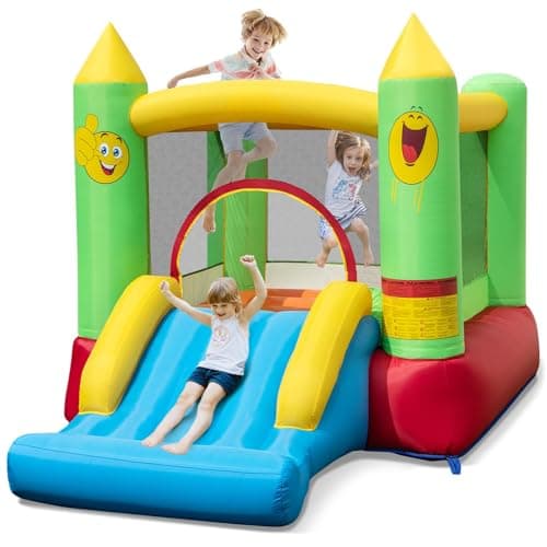 Image of Maxmass Kids Bouncy Castle, Inflatable Bounce House with Slide, Basketball Hoop, Carrying Bag, Repair Kit, Indoor Outdoor Inflatable Trampoline Jumping House Blow up Castle (Smiling Face)
