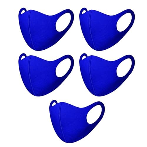 Image of HD Novelty Pack of 5 Face Mask Washable Reusable Dustproof Cloth Mouth Cover Covering For Women Outdoors Indoors Cycling (5, Royal Blue)