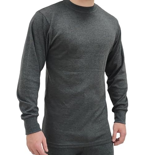 Image of Mens Thermal Work Base Layer Long Sleeve T Shirt Size S to 5 XL - Work & Leisure Warm Thermal T Shirts Charcoal