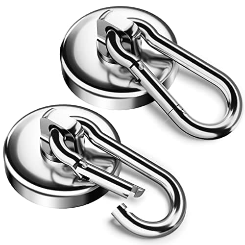 Image of FINDMAG 2 Pack Large Magnetic Hooks, 45.5 KG(100 LBS) Super Strong Neodymium Magnets with Swivel Carabiner Snap Hooks, Strong Magnet Hook Heavy Duty for Indoor/Outdoor Hanging - 32 mm