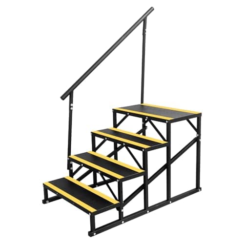 Image of Aptliton Heavy‑Duty 4‑Step RV Stairs with Handrail – Portable Steel Hot Tub & Caravan Steps, Non‑Slip Treads, Foldable Mobile Home Stair Ladder for Camper, Motorhome, Patio, Pool