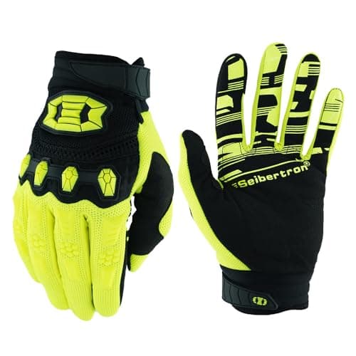 Image of Seibertron Youth BMX MX ATV MTB Racing Mountain Bike Bicycle Cycling Off-road/Dirt bike Gloves Road Racing Motorcycle Motocross Sports Gloves Touch Recognition Full Finger Glove Fluo Yellow M