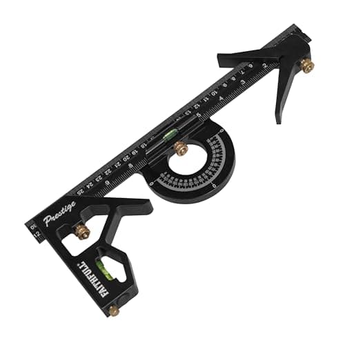 Image of Faithfull Prestige Combination Square Set Black Aluminium 300mm (12in) – Measuring & Layout Tool with Protractor, Centre Head, Spirit Levels & Stainless Steel Rule for Woodworking & Metalwork