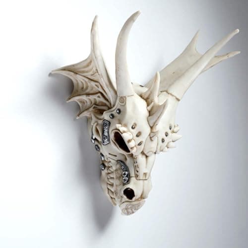 Image of Puckator Dragon Skull Decoration with Metallic Detail - Home Decoration - Metallic Skull - Ornaments - Resin - Home Accessories - Living Room Accessories - Human Skeleton - Goth Gifts For Men