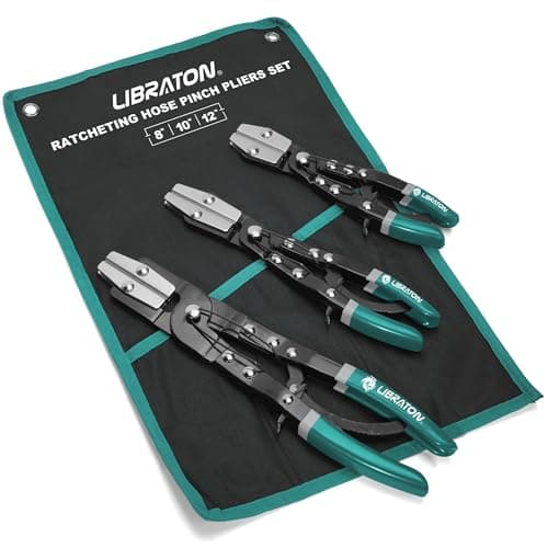 Image of LIBRATON Ratchet Hose Clamp Pliers - 3pc Set, Automotive, Radiator Hose Tools, 8"-12" Flexible, Storage Bag Included