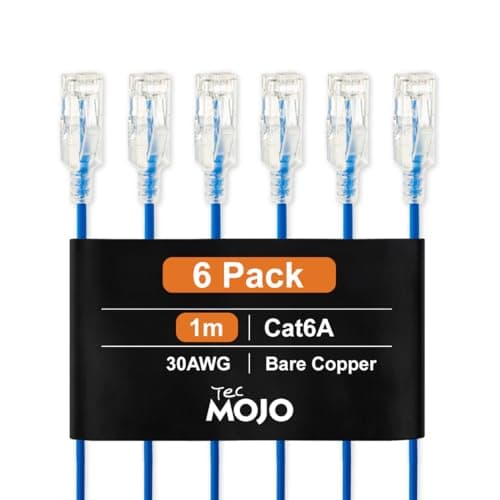 Image of Tecmojo Ultra Thin Ethernet Patch Cable 1M, 6 Pack, CAT6A UTP 10 Gigabit LAN Network Cable, 30AWG LSZH RJ45 Patch Cord Blue