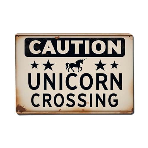 Image of Caution Unicorn Crossing Sign Pattern Retro Tin Sign, Vintage Metal Sign Wall Decor for Home Bar, Cafe, Metal Poster 8x12 inch