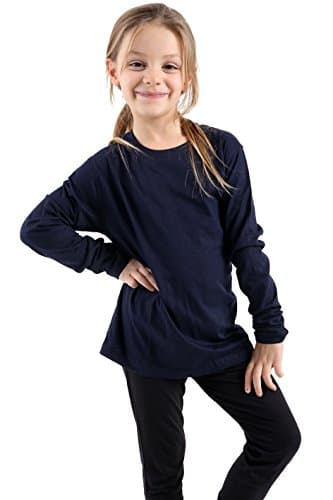 Image of GW CLASSY OUTFIT Kids Girls Boys Plain Long Sleeve Crew T-Shirts Basic Top School Kids T-Shirt Tops Crew Neck Uniform Jumper UK Size (Navy Blue, 4-5 Years)