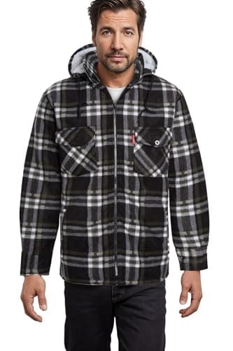 Image of kraftd Checked Hoodies for Men & Womens Fleece Hooded Jackets Lumberjack Coats Quilted Thermal Check Shirts Black