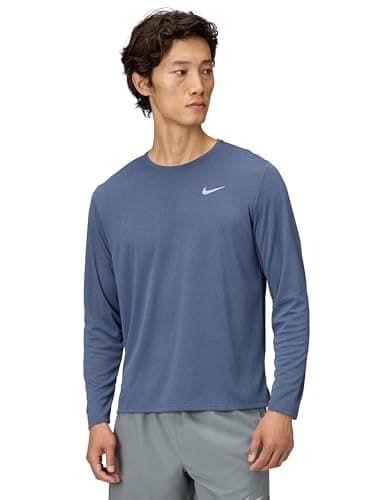 Image of Nike Miler Dri-Fit Uv Long Sleeve Running Top for Men, Diffused Blue/Reflective Silv, FB7070-491, 2XL