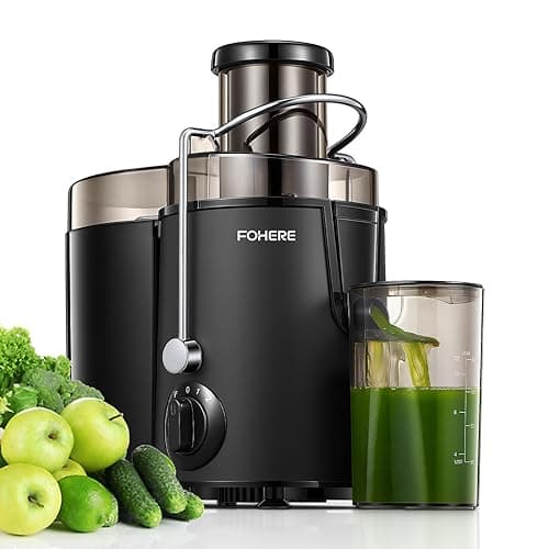 Image of Juicer Machines, FOHERE Centrifugal Juicer Extractor Max Power 900W,Large 3” Feed Chute for Whole Fruit and Vegetables,3 Speed Control, 400w Motor,Cleaning Brush and Recipe Included (Black)
