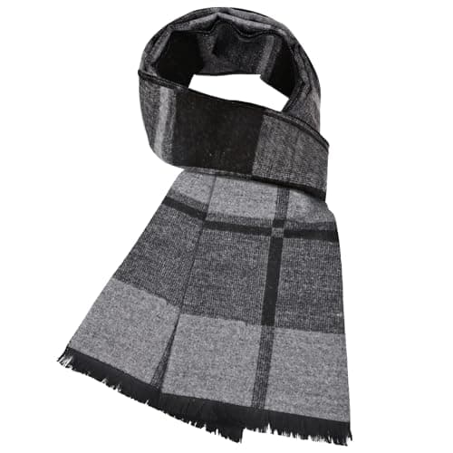 Image of LEHEEYWT Tartan Scarf Men, Warm Plaid Men's Scarves, Thick Knitted Cashmere Winter Scarf for Men (black+light grey)