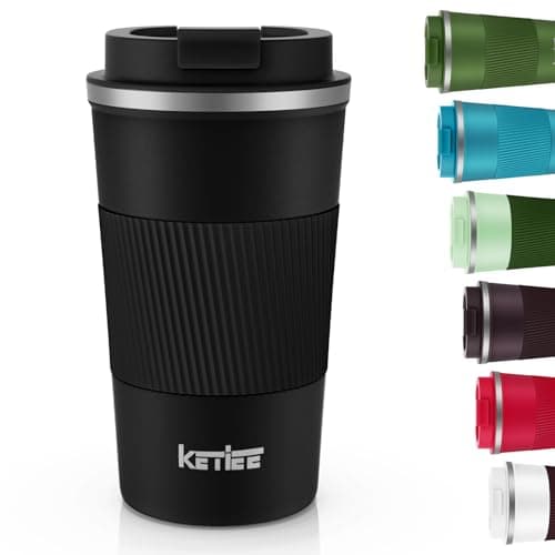 Image of KETIEE Travel Mugs, 510ml Insulated Coffee Cup with Leakproof Lid,Reusable Coffee Cups Travel Cup,Coffee Travel Mug,Double Walled Coffee Mug,Stainless Steel thermaol Mug for Hot Cold Drinks,Black