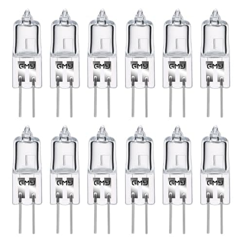 Image of GMY G4 12 Pack Halogen Light Bulbs 10W 12V 2800K Warm White Dimmable 2-Pin Capsule Lamps, High CRI No Flicker for Cooker Hood Bathroom Lava Cabinet Table Downlight Kitchen Ceiling Lamp