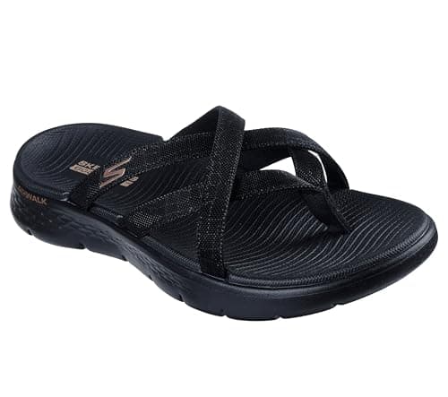 Image of Skechers Women's Strappy Sandal Slide, Black/Black, 12