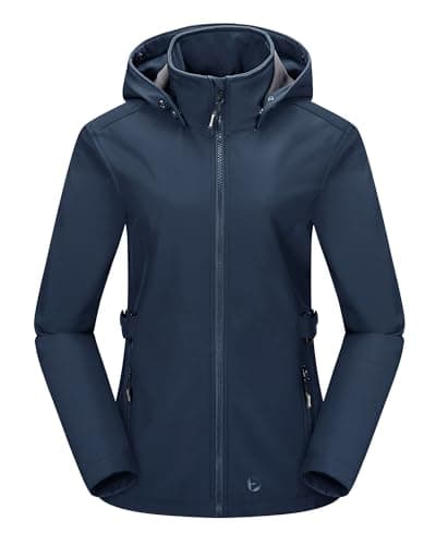 Image of Outdoor Ventures Women’s Waterproof Softshell Jacket with Datachable Hood Fleece Lined Outdoor Jacket Ladies Hiking Short Coat Casual Outerwear Jacket Hiking Camping Navy Blue M