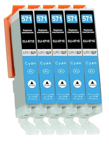 Image of Supply Guy 5 Ink cartridges with chip compatible with Canon CLI-571 Cyan for Canon Pixma MG5750 MG5751 MG6850 MG7750 TS5050 TS5055 TS6050 TS8050 TS9050 TS9055 and more (see product page)