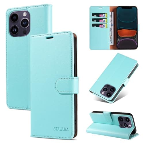 Image of STAWLKA Case for iPhone 11 Pro Max, Premium PU Leather Flip Magnetic Buckle Wallet Case Kickstand Blocking RFID Shockproof Protective Phone Cover for iPhone 11 Pro Max - Mint Green