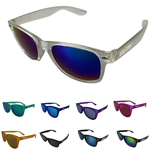 Image of gr8ful® Sunglasses for Men & Women | Ladies & Mens Shades | Retro Sun Glasses for Outdoors, Hiking, Walking, Golf, Fishing, Cycling, Running (Clear Frame, Blue Lens)